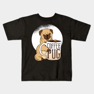 Cute Coffee Pug graphic, Coffee And Dog Lover Gift, Pug Mama design Kids T-Shirt